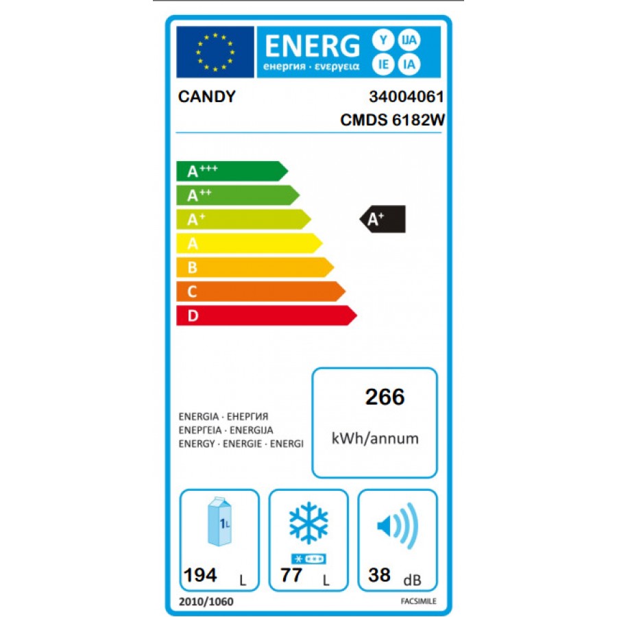 Candy CMDS 6182 W Ψυγειοκαταψύκτης A+ Λευκός Candy CMDS 6182 W Ψυγειοκαταψύκτης A+ Λευκός